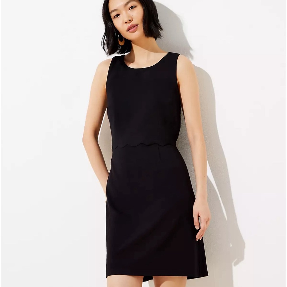 Black scalloped wrap back dress